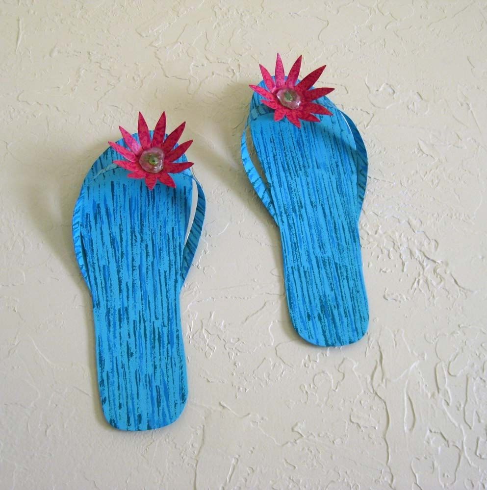 Custom Handmade Upcycled Metal Pair Of Flip-Flops Wall Art Sculpture In