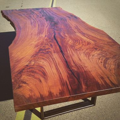 Custom Made Live Edge Walnut Table With Brushed Steel