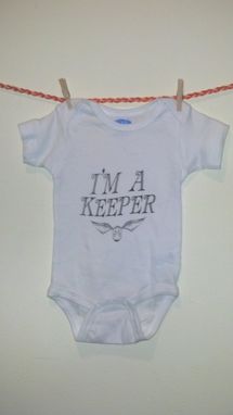 Custom Made Sale Harry Potter Inspired I'M A Keeper & Golden Snitch Onesie, White 6-12 Months, Ready To Ship