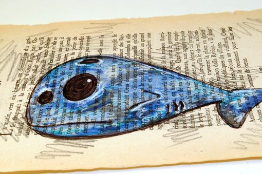 Custom Made Blue Whale - Original Drawing On Vintage French Paper