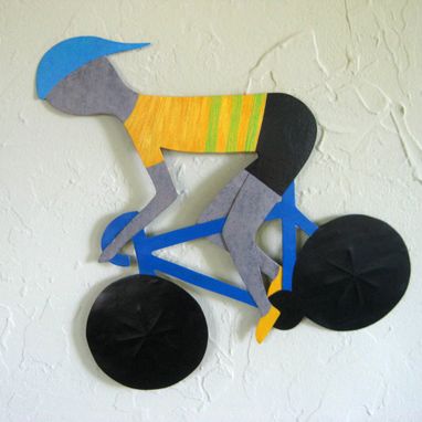 Custom Made Cyclist Art Decor - Handmade Recycled Metal Bike Wall Sculpture
