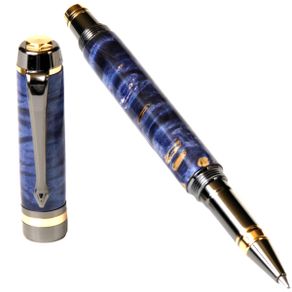 Blue burl rollerball pen with opal