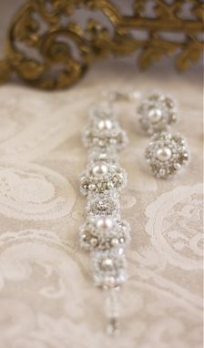 Custom Made Diamanta Bracelet And Matching Earrings | Pearl, Lace Bridal Cuff And Studs