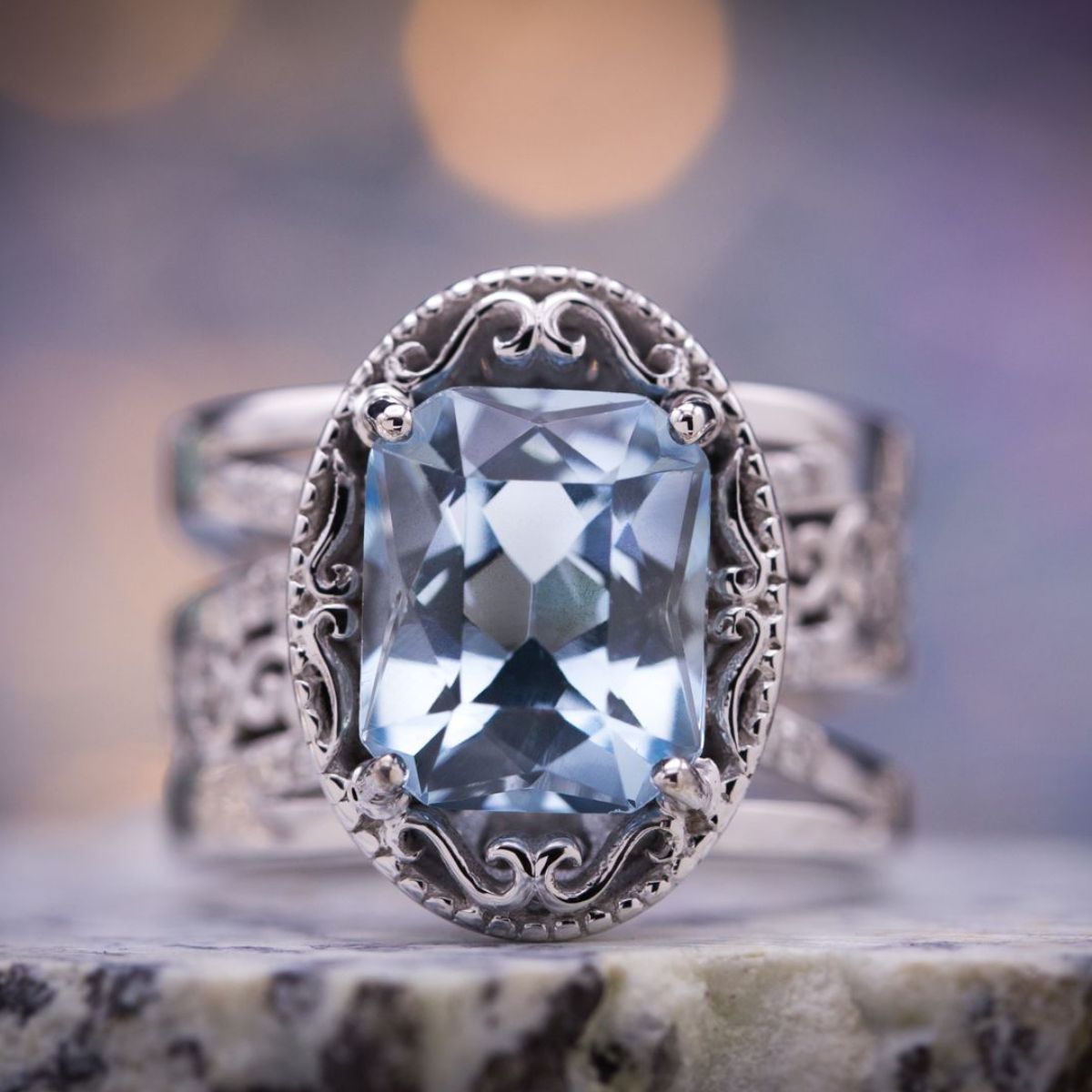 Zhiwen Vintage Fashion Women 925 Silver Aquamarine Gemstone Ring Engagement Wedding Jewelry Size 5-11 11# 