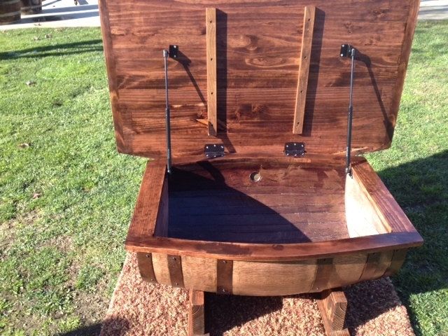 Whiskey barrel storage table hot sale