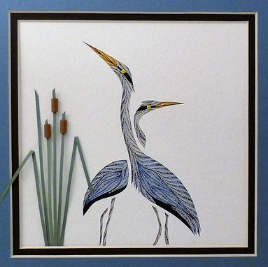Custom Made Quilled Double Heron Wall Art Framed