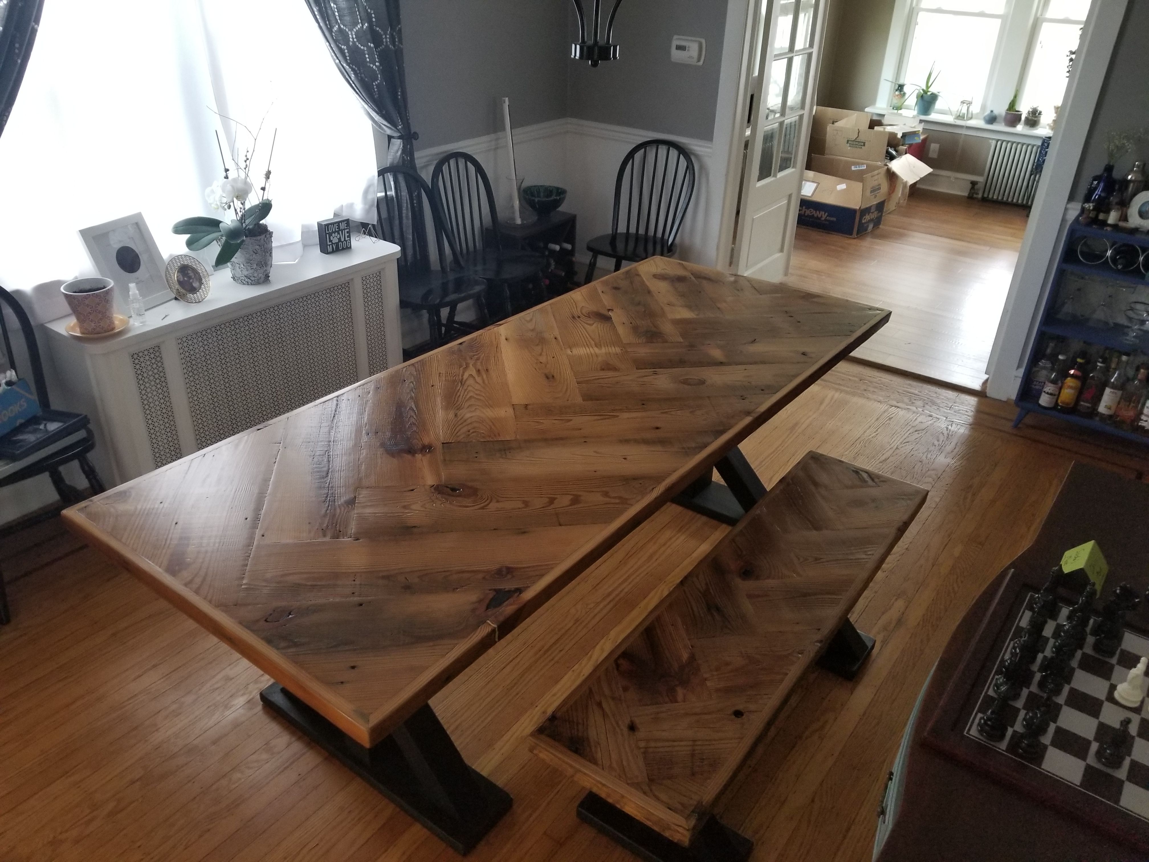 Custom Made Herringbone Dining Table by The Lazarus Wood Project