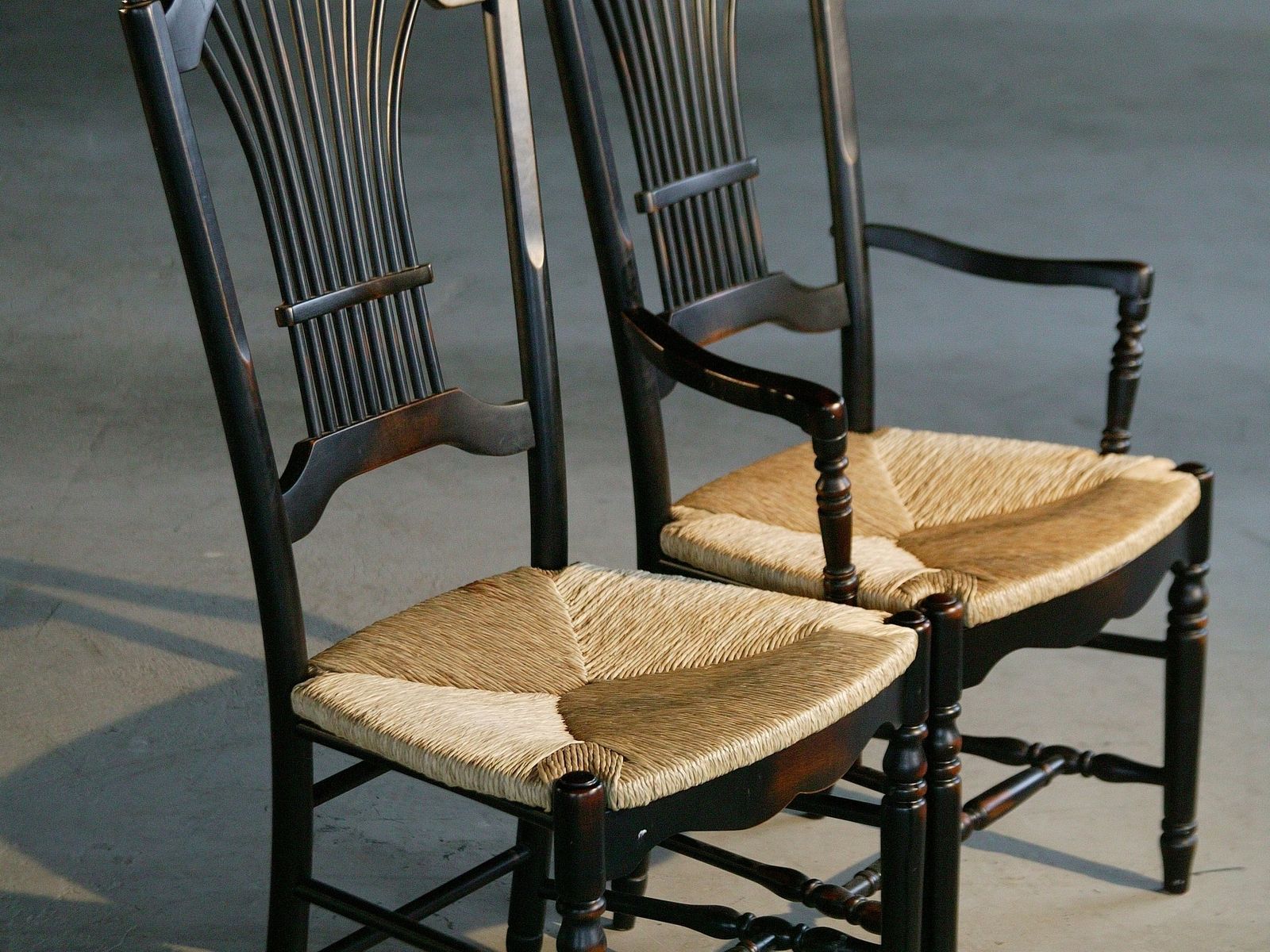 Custom Black Fan Back Style Dining Chairs With Rush Seat by ...