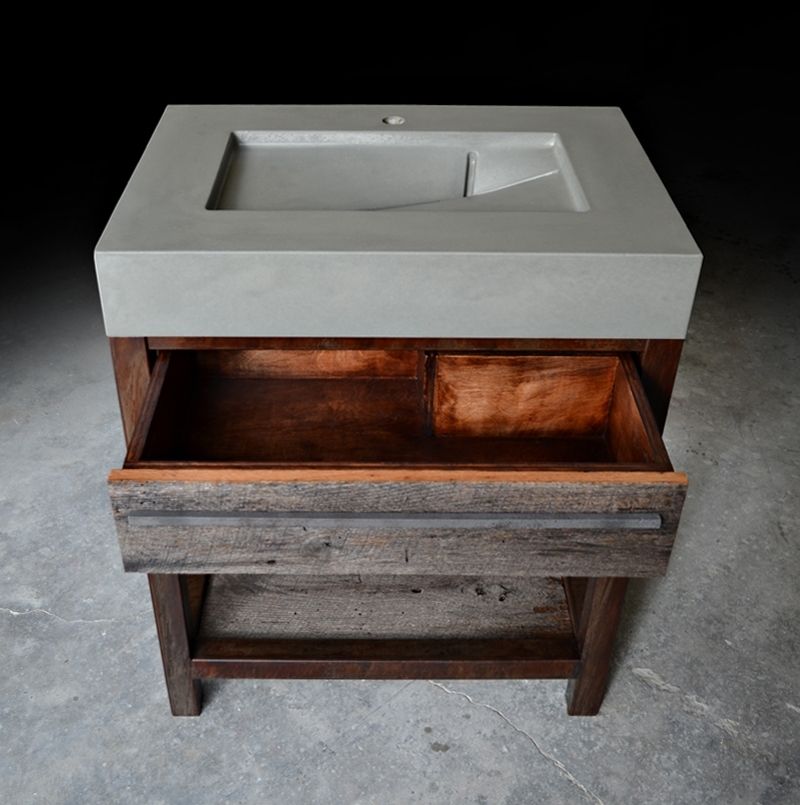 Custom Rustic Modern Concrete, Wood, & Steel Vanity by Formed Stone