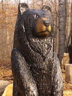 Hand Crafted Large Black Bear Wood Sculpture by Sleepy 