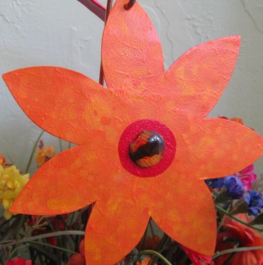 Custom Made Handmade Upcycled Metal Flower Garden Stakes In Orange And Yellow