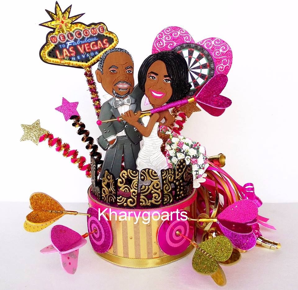 Handmade Wedding  Las  Vegas  Cake  Topper  Engagement Look 