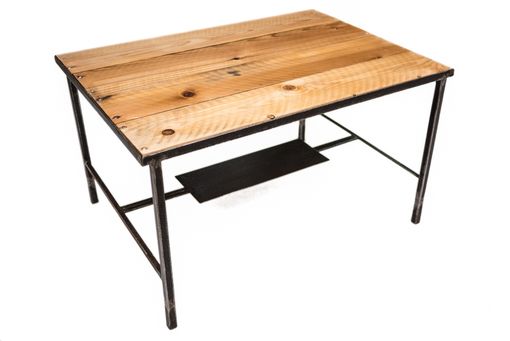 Custom Made Pine Top Coffee Table With Steel Shelf