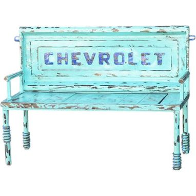 Custom Made Outdoor Furniture, Upcycled Garden Decor Bench, Chevy Tailgate Truck Bench