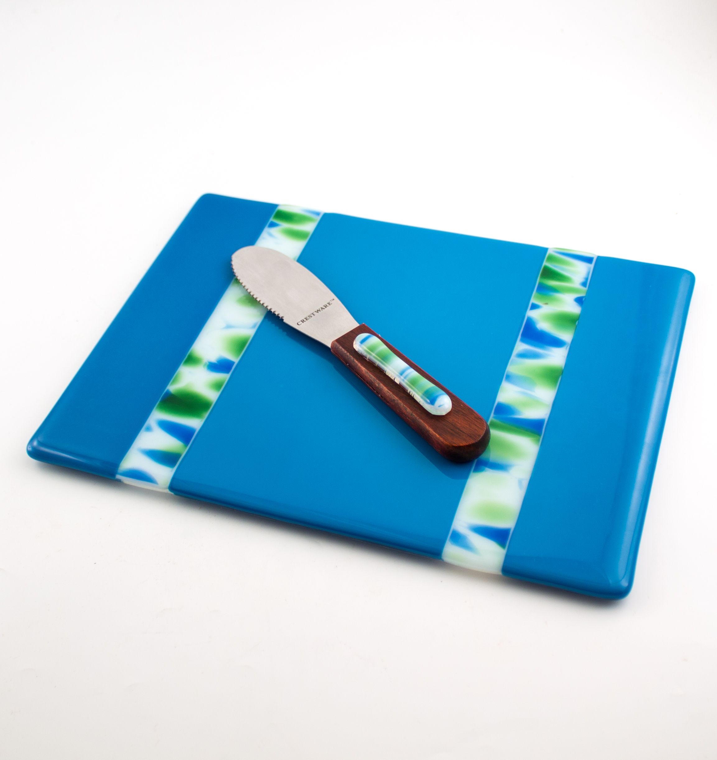 Buy Hand Crafted Blue Fused Glass Cheese Tray, Cheese Board, Matching