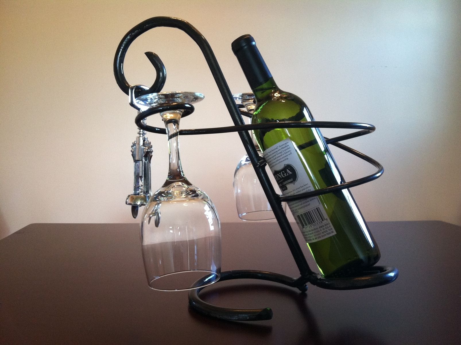 Hand Crafted Wine Bottle And Glass Holder by Stonewall's Studio