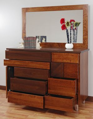 Custom Made Arial Fields Modern Walnut & Cherry Bedroom  Set - Bed, Nightstand, Dresser, Chest, Mirror