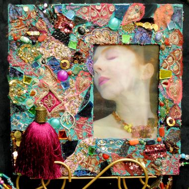 Custom Made Bohemian Sari Silk Theme Mixed Media Mosaic Frame For 5x7 Photo