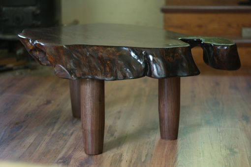 Custom Made Walnut Live Edge Coffee Table On Walnut Turned Legs