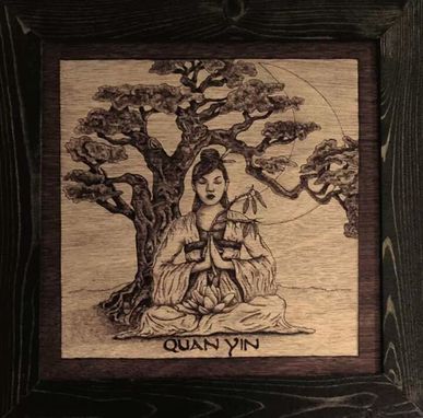 Custom Made Wood Burned 'Quan Yin' Wall Hanging