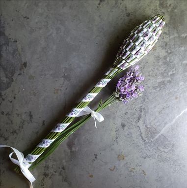 Custom Made Lavender Filled Handwoven Jacquard Wand Basket Embroidered Purple Flowers