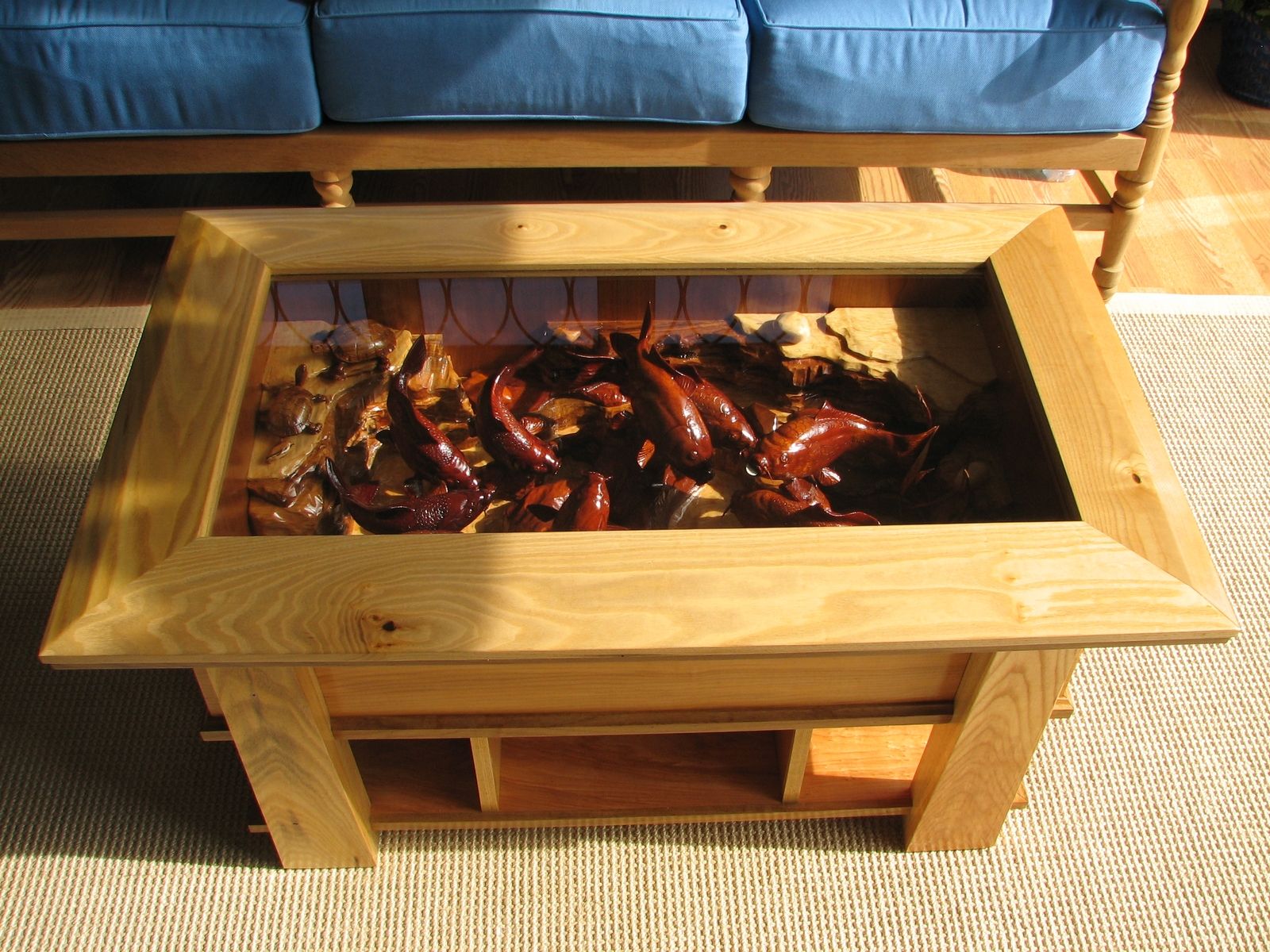 hand crafted koi pond coffee table by sonrise woodcarving