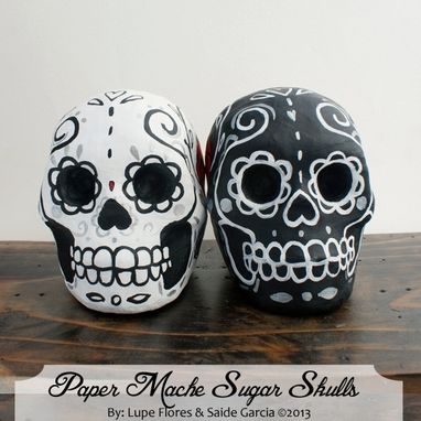 Custom Made Wedding Cake Toppers Paper Mache Skulls Day Of The Dead Red Roses Decoration