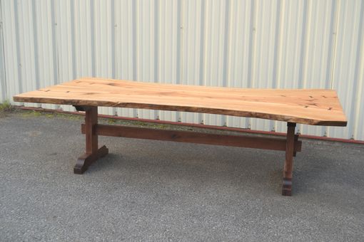 Custom Made Live Edge Sycamore Dining Table With Trestle Base