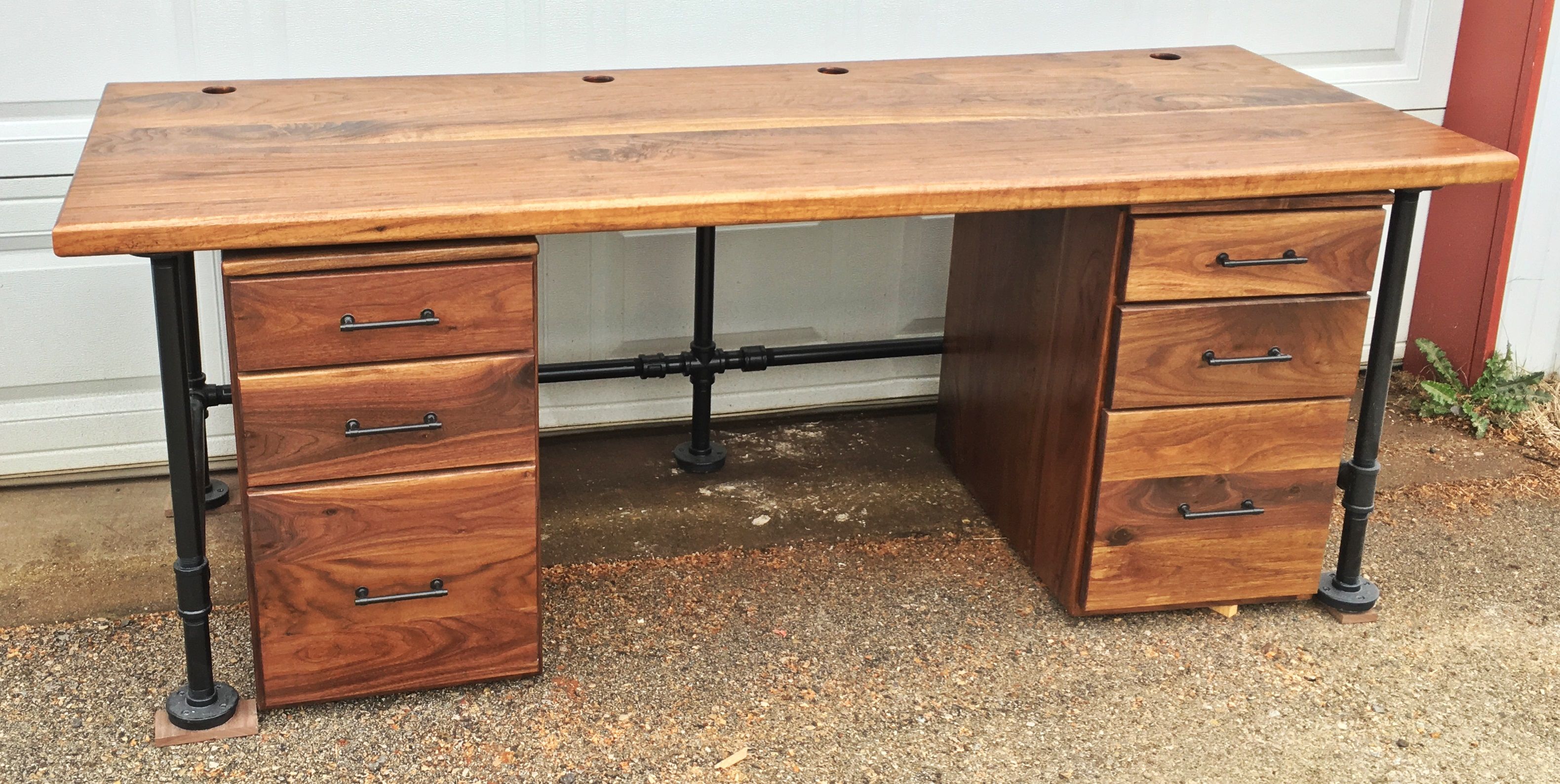 Hand Crafted Industrial Black Walnut Office Desk by Longhorn Woodworks & Supply