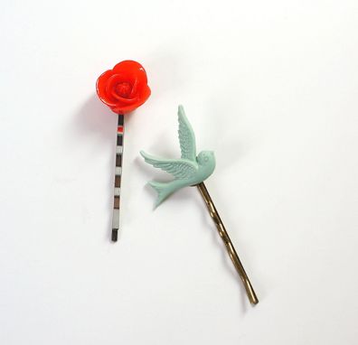 Custom Made Hairpin With Red Rose Cabochon
