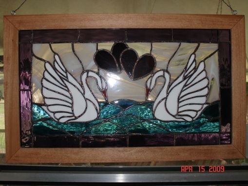Custom Made Stained Glass Facing Swans