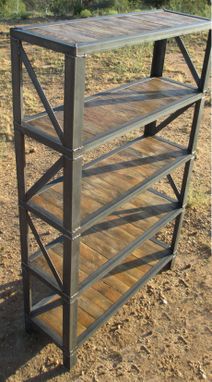 Custom Made Industrial Truss Steel And Salvaged Wood Bookshelf