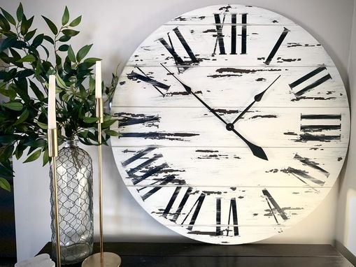 Custom Made Farmhouse Style, White Distressed Wall Clock