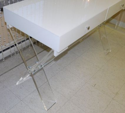 Custom Made Acrylic Desk With "X" Base , Duel Drawer Assembly - Hand Crafted Custom Sized