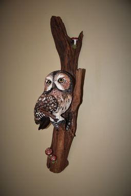 Custom Made Owl On Driftwood Wood Carving
