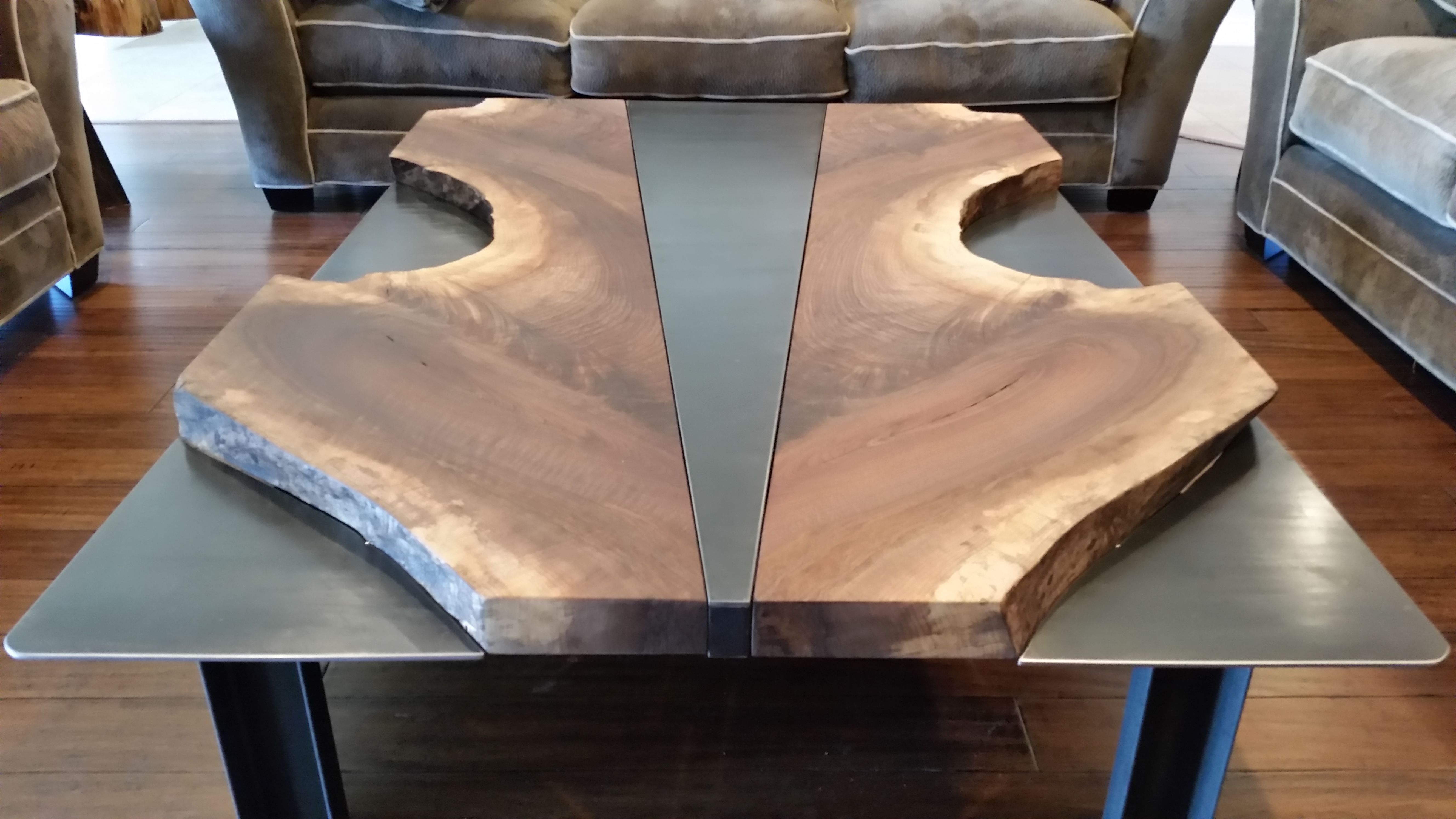 Hand Made Live Edge Walnut/Steel Large Coffee Table by Visual Metals