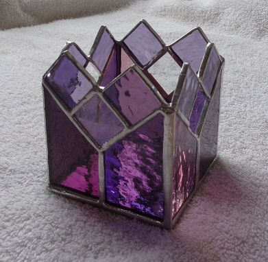 Custom Made Purple And Rose Stained Glass Candle Holder
