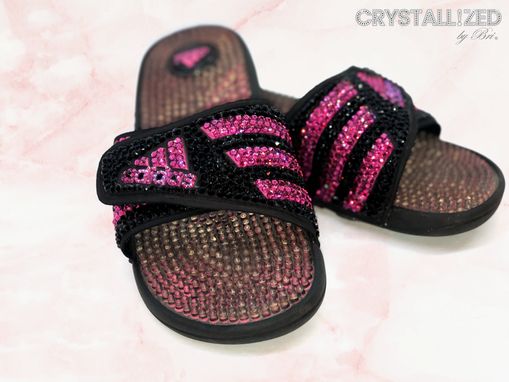 Custom Made Custom Crystallized Adidas Slides Flip Flops Flats Shoes Summer Bling European Crystals Bedazzled