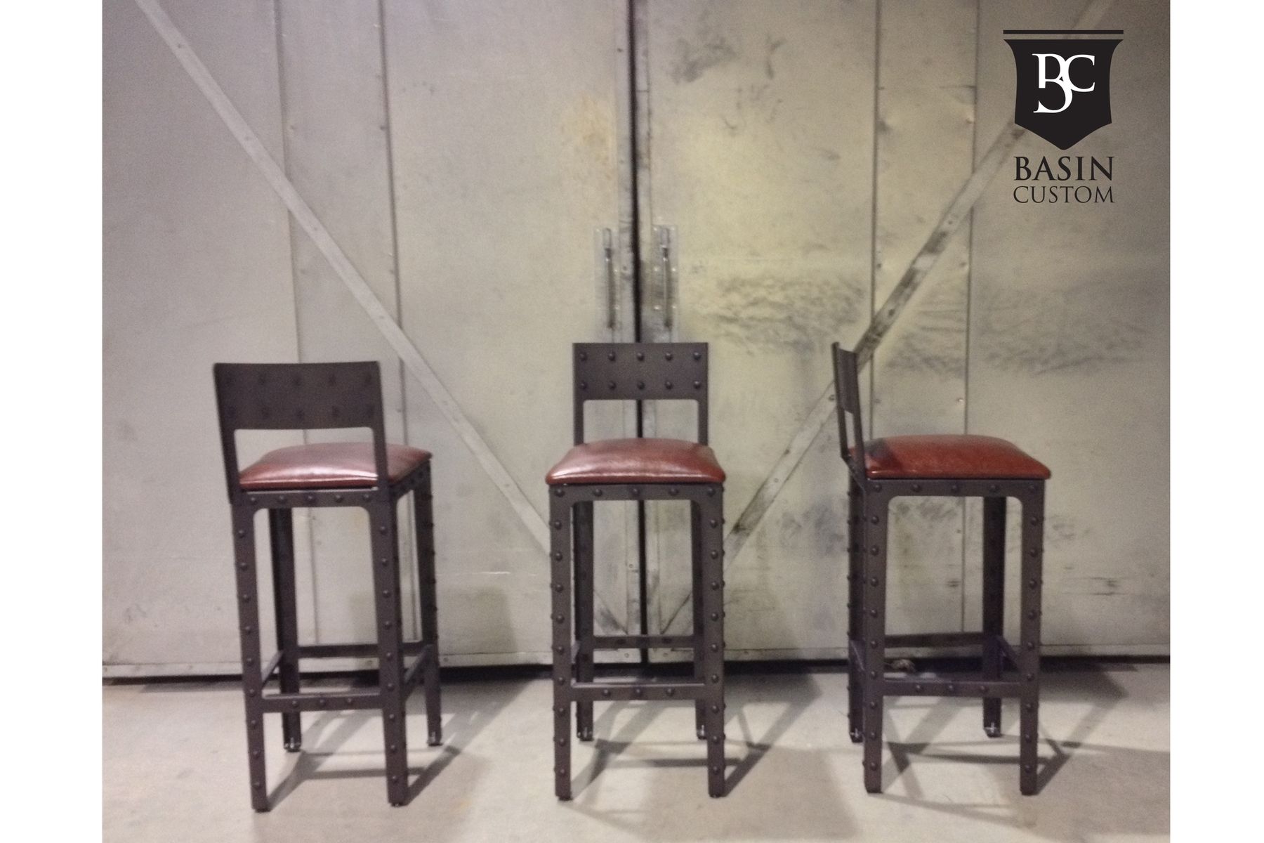 Hand Made Custom 30" Industrial Bar Stools With Back by Basin Custom