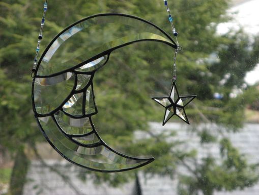 Custom Made Beveled Stained Glass Moon Man And Star Light Catcher