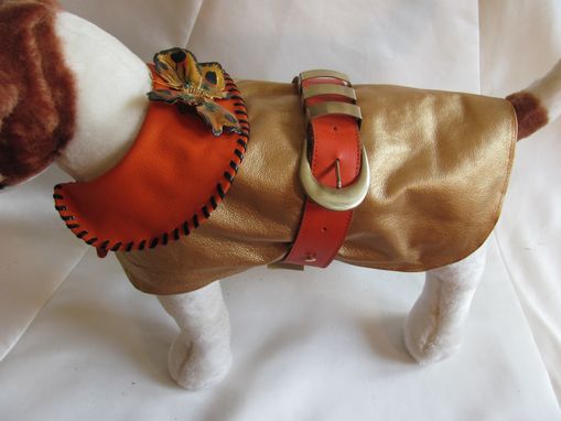 Custom Made Antique Butterfly Trimmed Metallic Leather Dog Coat