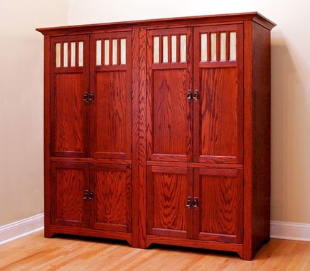 Custom Made Eight Door Entertainment Center: Red Oak With Black Cherry Stain