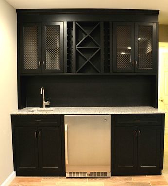 Custom Made Ebony Stained Maple Wet Bar With Carerra Marble Counter