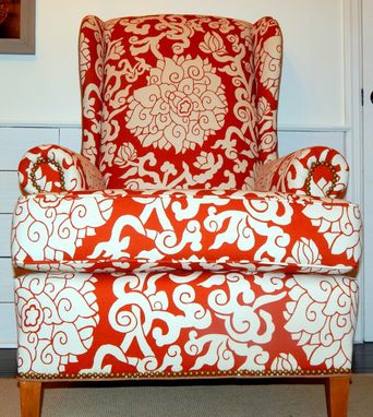Custom Made Orange Blossom Linen Wingback Chair