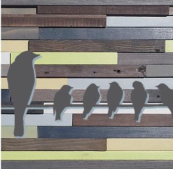 Custom Made Reclaimed Barnwood Wall Art - Birds On A Line [Blue, Green, Grey]