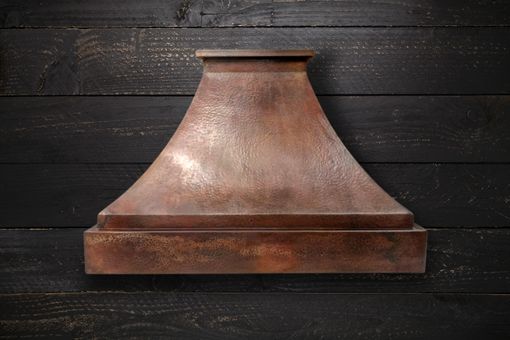Custom Made Hand-Hammered Farmhouse Copper Range Hood With Vintage Patina