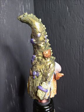 Custom Made Gnomie Hand Sculpted Painted One-Of-A-Kind Gnome Wine Bottle Stopper
