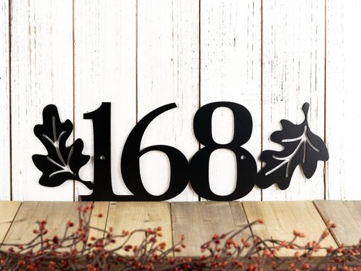 Custom Made Metal House Number Sign, Oak Leaves