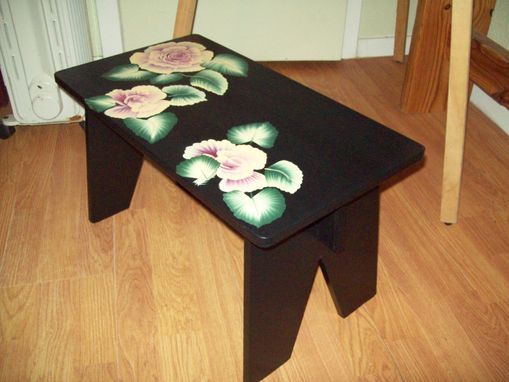 Custom Made Black Bench / Step-Stool With Roses