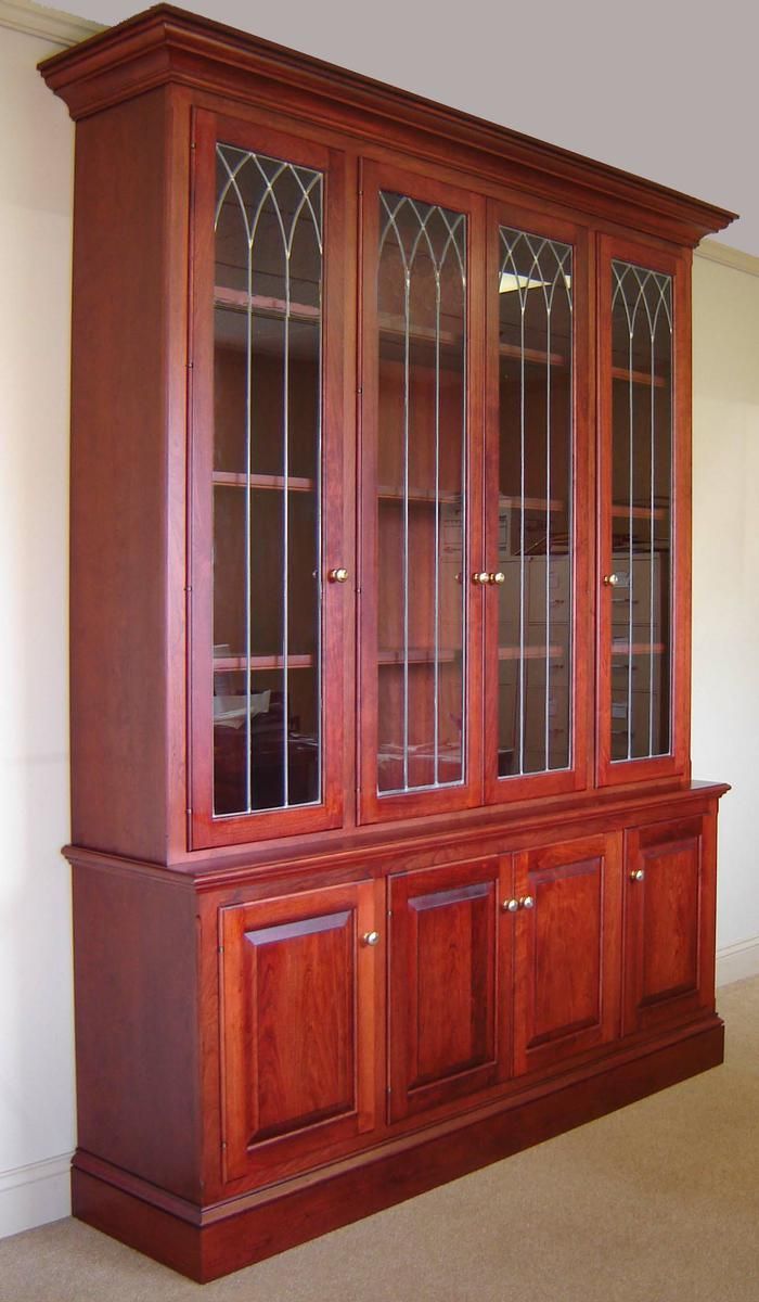 Hand Made Cherry Bookcase W/ Leaded Glass Doors by Odhner 